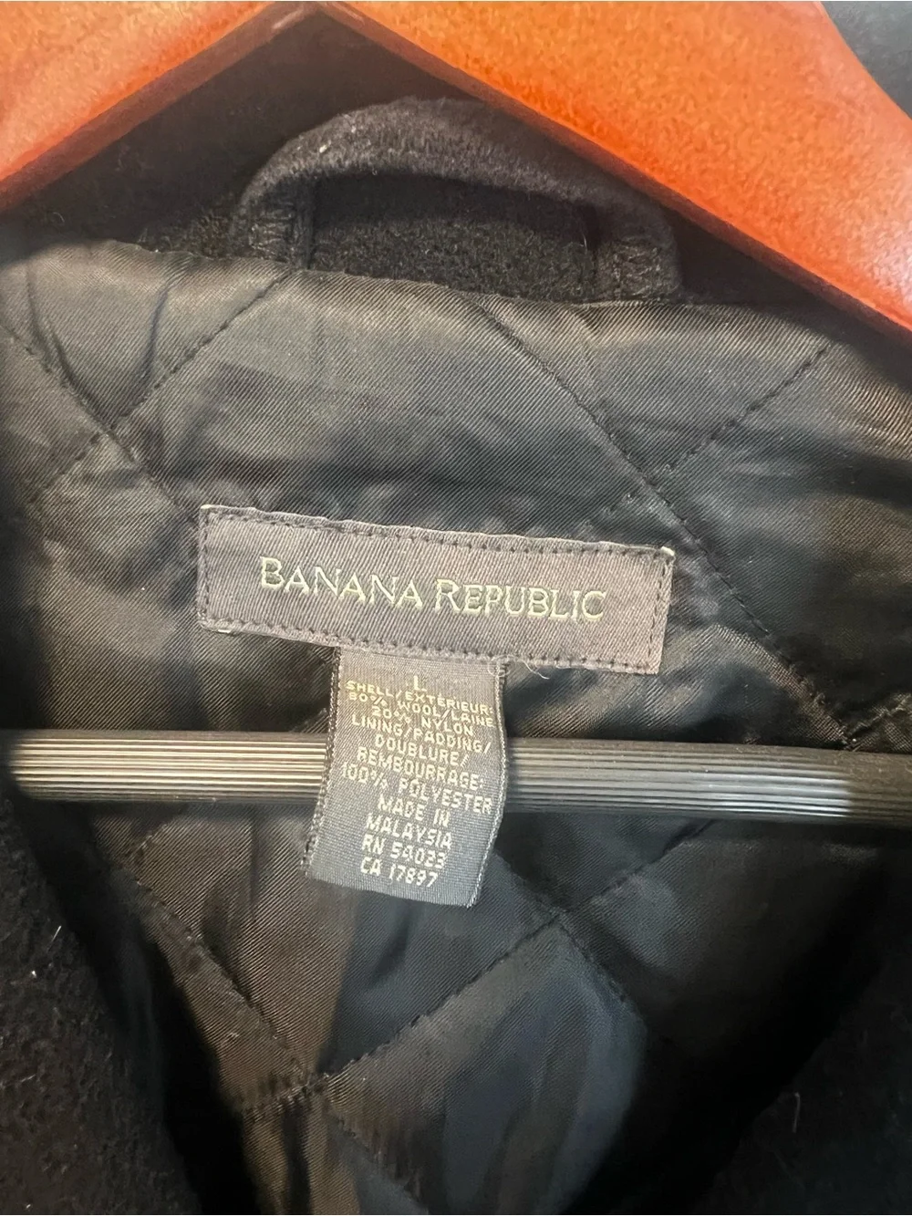 Banana Republic Men's Black Pea Coat - Quilted Lining